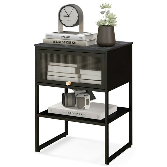 Costway Mesita De Noche De 3 Niveles Con Estante Abierto, Mesa Auxiliar Para Sofá, Mesita De Noche Con Marco De Metal Resistente, Mesa Decorativa De Café Compacta Para Sala De Estar, Dormitorio
