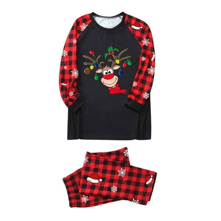 

Christmas Pajamas for Family Parent-Child Outfit Winter Fall Merry Letter Plaid Long Sleeved Trousers Pajama Sets