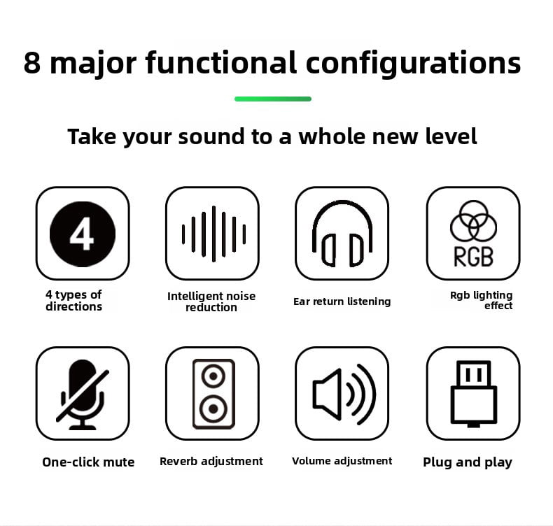 Professional Live Streaming Microphone Studio Recording Condenser Mic Multi Pattern Switch Gaming Computer Microphone White Noise Reduction