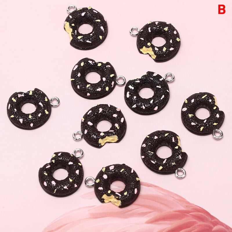 10Pcs//Set Resin Donuts Food Charms Pendants Jewelry Findings DIY Craft Making*
