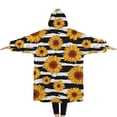 thumbnail image 2 of Oversized Wearable Blanket Hoodie,Black White Striped Sunflower Pattern Sherpa Blanket Hoodie with Super Pockets,Super Warm Fuzzy Pullover for Women & Men, 2 of 6