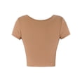 thumbnail image 3 of A2Y Women's Basic Ribbed Short Sleeve Rayon Crew Neck Fitted Crop Top Tee Mocha Latte L, 3 of 5