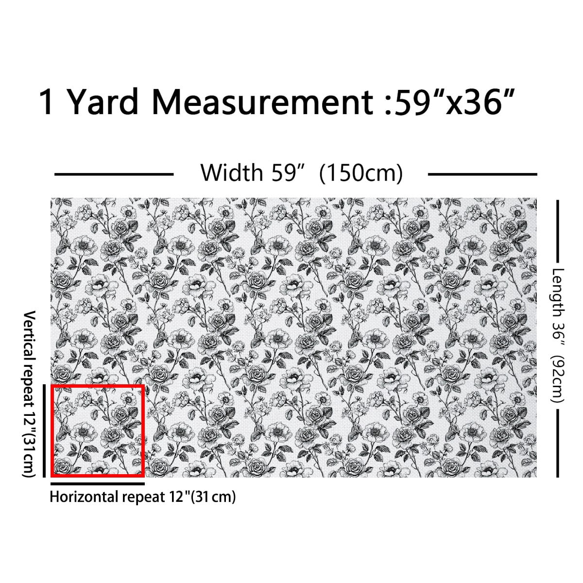 jejeloiu Sketch Floral Rose Fabric by the Yard 10 Yards,Country Flower Room Decor Fabric by the Yard,Natural Theme Sewing Fabric For Girls Boys,Breathable Home Decor