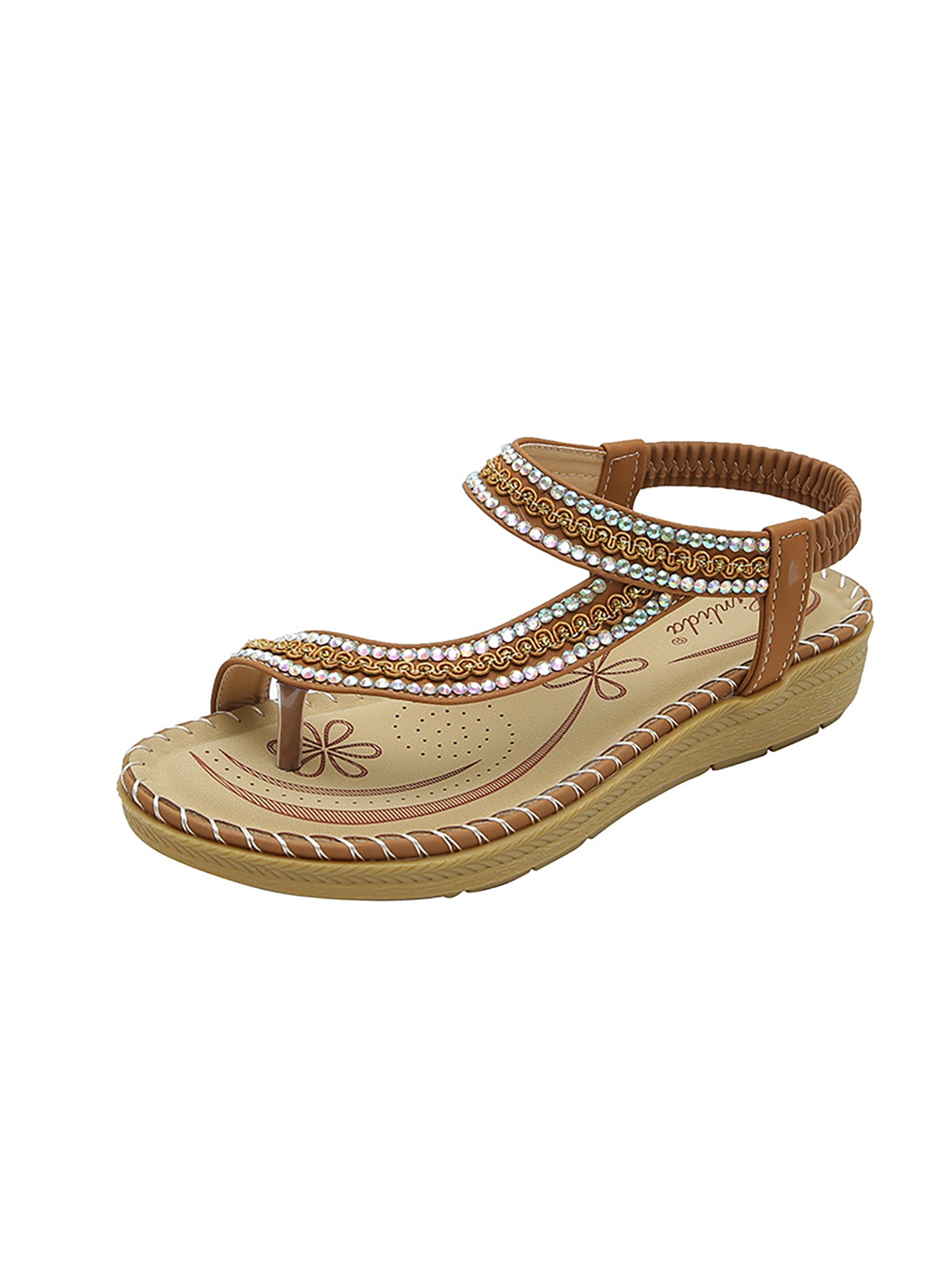 Womens Diamante T-Bar Flats Ladies Summer Sandals Slingback Toe Post Shoes Size