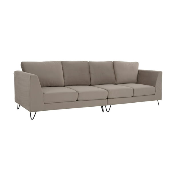 Sofá 4 cuerpos Yoco terciopelo pata negra Estilo Retro Color Taupe GAIA Yoco