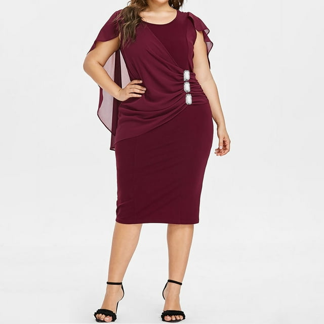 LOVZFMLL Summer Women's Solid Color Sleeveless Casual Splicing Tank Dress Wine 2XL