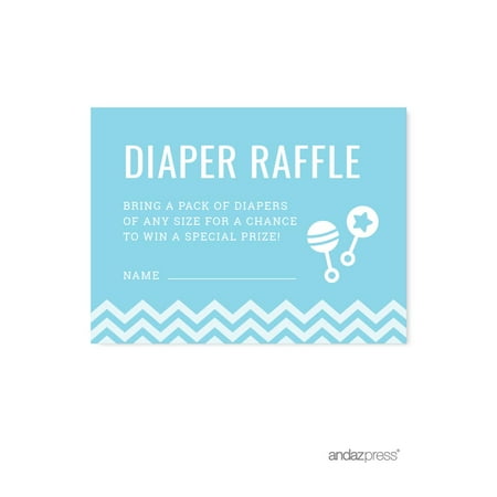 Diaper Raffle Baby Blue Chevron Baby Shower Games, 30-Pack