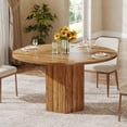 thumbnail image 4 of Tribesigns Wood Round Dining Kitchen Table, 47 inch Dinner Table with Heavy Duty Pedestal Base Circle Tabletop for Kitchen, Brown, 4 of 7
