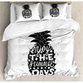 thumbnail image 1 of Tropical Duvet Cover Set King Size, Motivational Slogan on a Exotic Pineapple Indigenous Hawaiian Fruit Pattern, Decorative 3 Piece Bedding Set with 2 Pillow Shams, Black White, by Ambesonne, 1 of 3