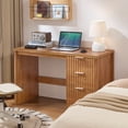 thumbnail image 5 of Joaxswe 48" Fluted Executive Desk, Modern Wood Computer Writing Desk Home Office Desk with File Drawer, Storage Cabinet, Tea Brown, 5 of 11