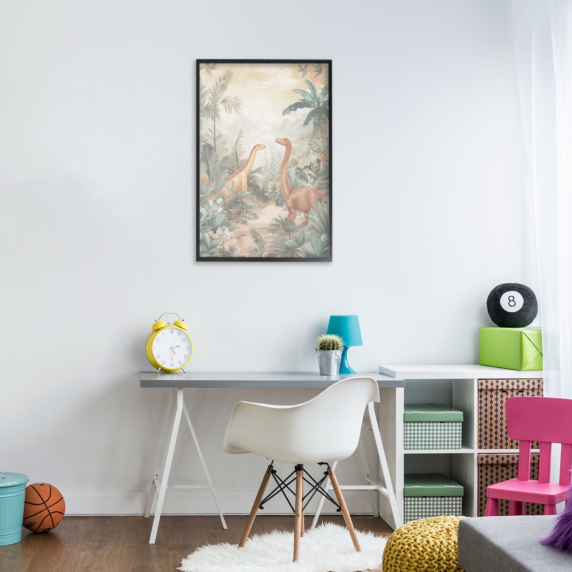 Stupell Industries Muted Dinosaurs in Jungle Black Framed Giclee Art, design by Ray Powers