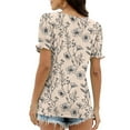 thumbnail image 4 of GERsome Women's Short Sleeve T-Shirts Summer Ruffle Floral Square Neck Loose Fit Tee Shirts Smocked Cuff Blouse, Sizes S-2XL, 4 of 6