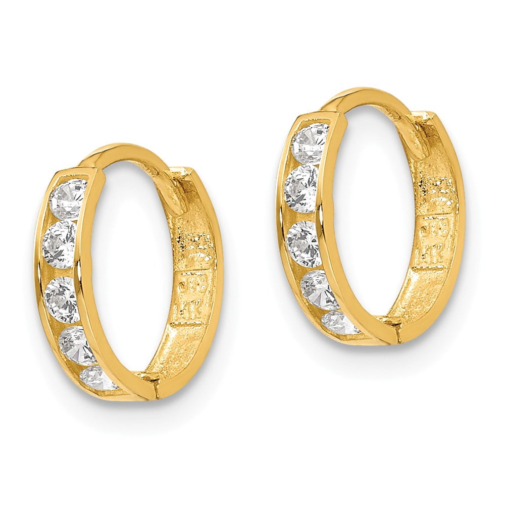 Real 14kt Yellow Gold Madi K CZ Hinged Hoop Earrings; for Adults and Teens; for Women and Men