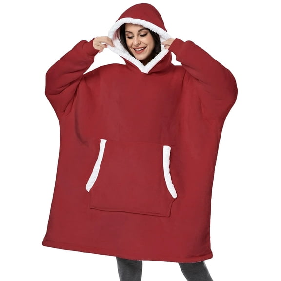 MecTo Wearable Blanket Hoodie Women’s Day Gift, Oversized Sherpa Fleece Blanket Sweatshirt with Sleeves & Pocket