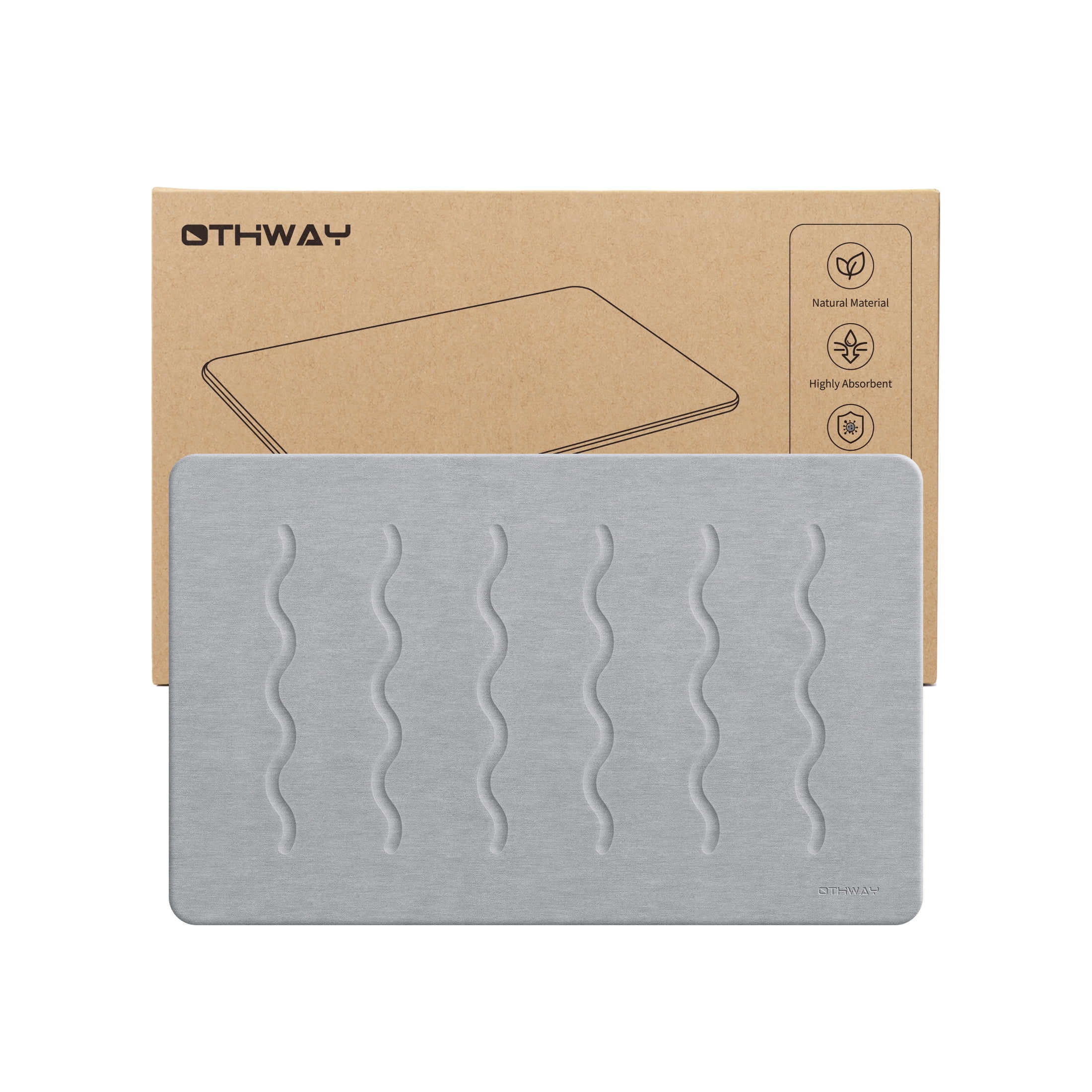 OTHWAY Large Stone Bath Mat, 32"x 20" Diatomaceous Earth Bath Mat for Bathroom, Quick Drying Long Bath Mat Stone Absorbing, Non-Slip Diatomite Hard Stone Shower Mat Instant Dry(Light Grey)