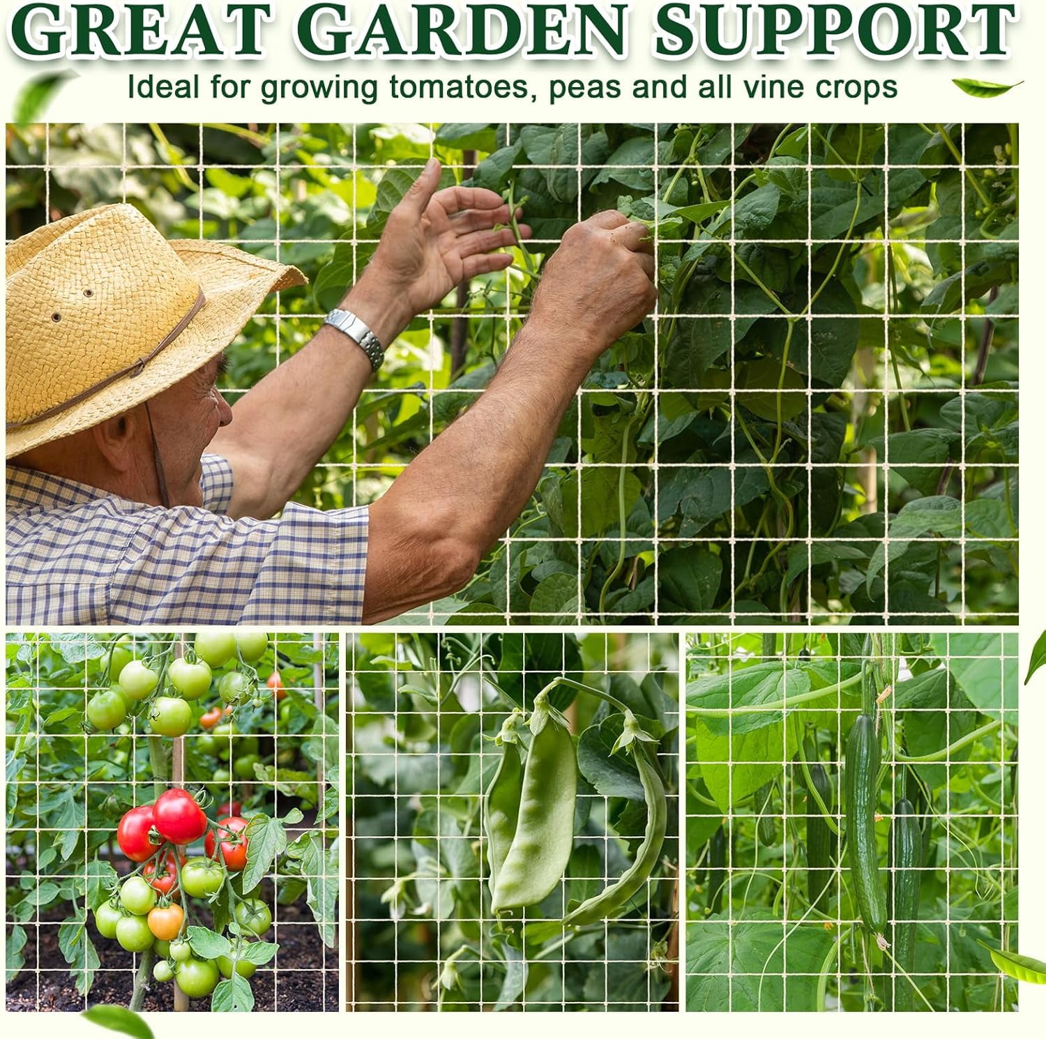 Yahome Jute Twine Trellis Netting Garden Trellis Netting for Climbing Plants, Plant Netting for Indoor/Outdoor Climb Plant, Grow Net for Vines, Fruits, Vegetables, Grapes, Beans, Peas (67 x 98 in)