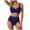 Blue, variant on Linfrsh Women's High Waisted Bikini Sets 2 Piece Swimsuit V Neck Twist Front Adjustable Spaghetti Straps Bathing Suit Navy,XL
