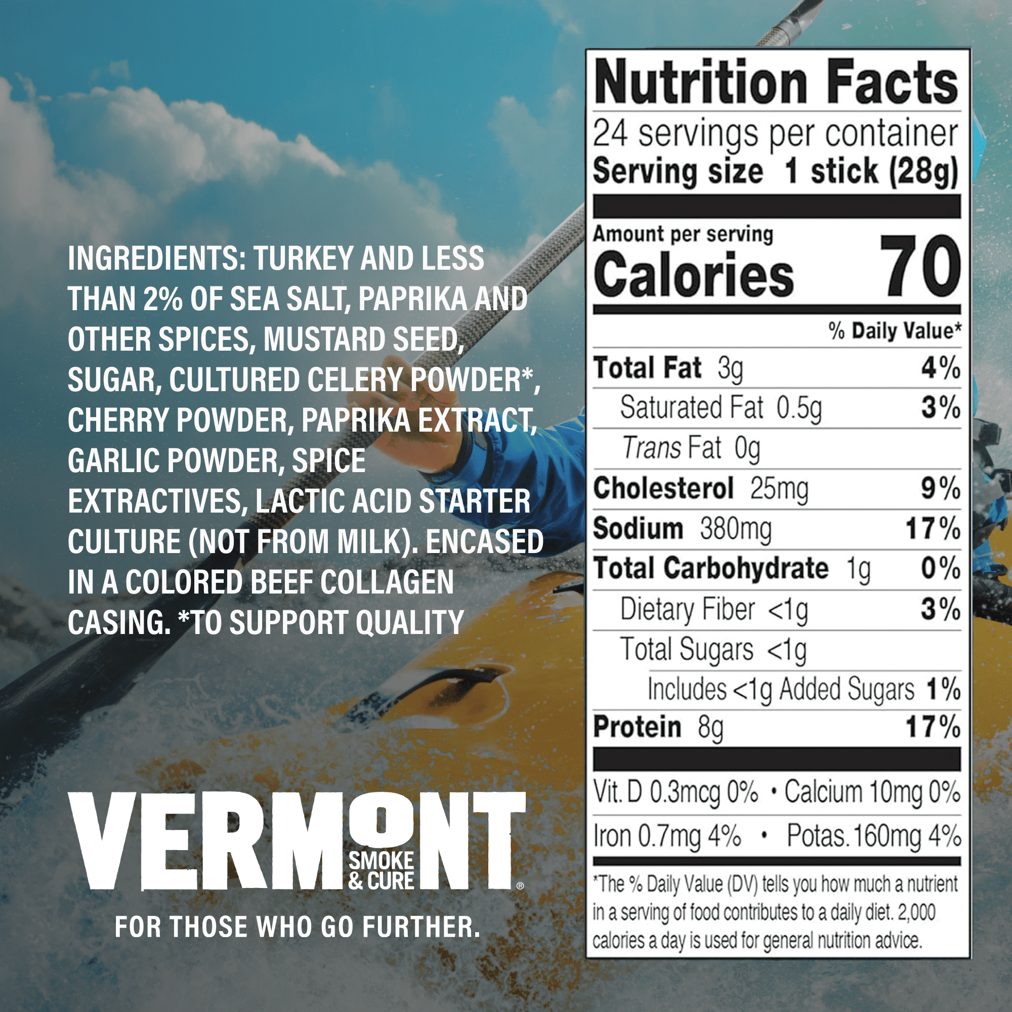 Vermont Smoke & Cure Uncured Pepperoni Turkey Sticks 1 oz Individually Wrapped Protein Snacks 24 Ct