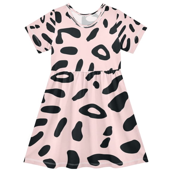 Girls Short Sleeve A-Line Dress Creamy Pink Leopard Print Play Dress Sizes 2T