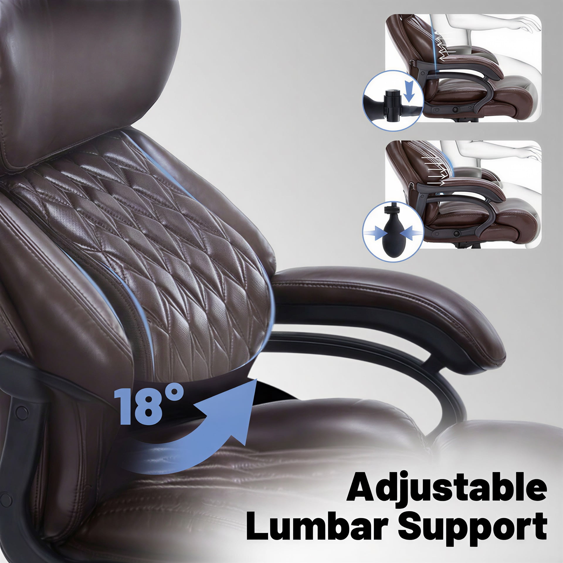 Bananova Big and Tall Office Chair 600 lbs, Extra Wide PU Executive Desk Chair with Adjustable Lumbar Support, High Back Ergonomic Computer Chair with Rocking , Thick Cushion for Home Office, Brown