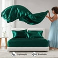 thumbnail image 3 of Regency Heights Satin Sheet Set, Queen Bed Sheets with Pillowcases, 6-Piece Luxury Silky Sheet Set, Emerald, Gifts for Women, 3 of 12