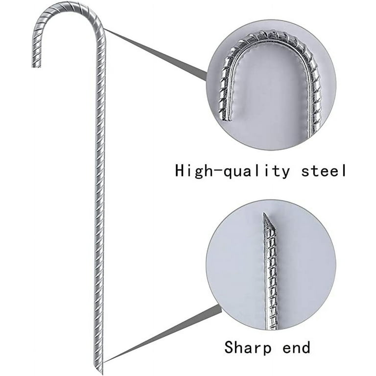 Galvanized 16 Inch 8 Pack Rebar Stakes Heavy Duty J Hook, Ground Stakes  Tent Stakes Steel Ground Anchors, Silver 