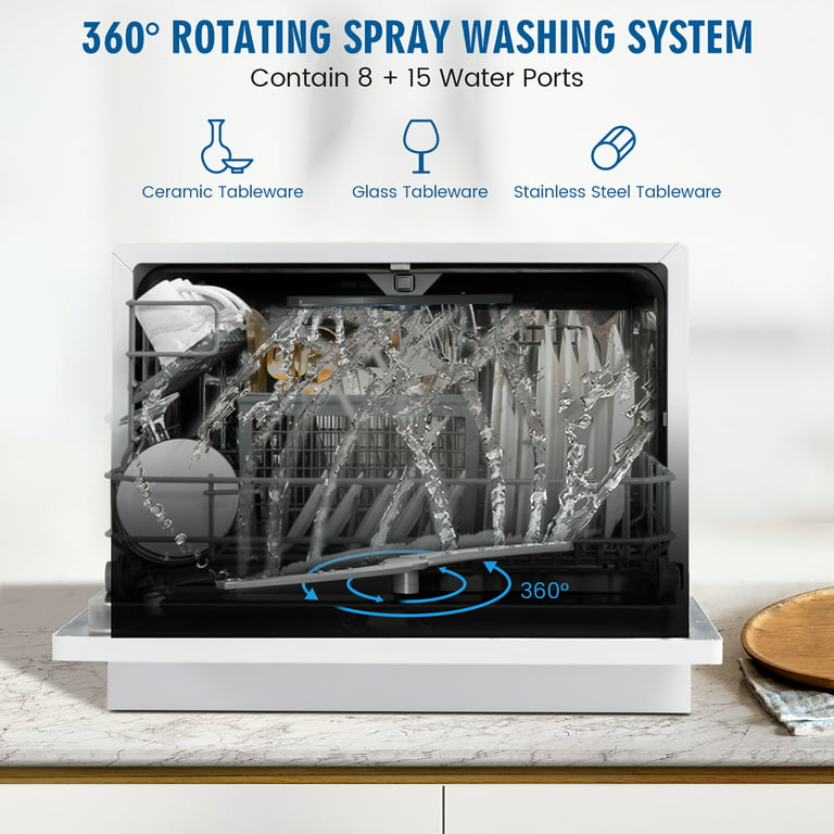 COSTWAY Lavavajillas de encimera, lavavajillas compacto integrado con 6  ajustes de lugares, 5 programas de lavado, brazos rociadores superior e