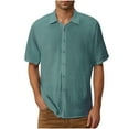 thumbnail image 2 of FNFYFH 2025 Big & Tall Shirts for Men Button Down Shirts Men's Cotton Short Sleeve Button-up Shirts Solid Casual Collared Summer Tops Green,XL, 2 of 7