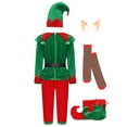 thumbnail image 3 of renvena Boys 7-Piece Christmas Elves Outfit Set Christmas Party Role Play Dress Up Set Green 2-3, 3 of 7