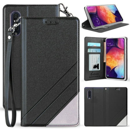 Galaxy A50 Case, Infolio Wallet Cover with Credit Card ID Slot, View Stand [Bonus Wrist Strap Lanyard] for Samsung Galaxy A50