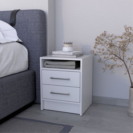 Modern Bedroom Nightstand In White With Two Drawers For A Stylish Setup