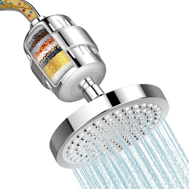 Cabezal de ducha con filtro, cabezal de ducha fijo con filtro, cabezal de ducha con filtro de lluvia de 6 pulgadas para piel y cabello secos, manos libres, conectores de cobre,
