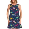 thumbnail image 1 of Balery Dinosaur Flowers Vestidos de verano para mujer con estampado: vestido holgado sin mangas, vestido playero informal y cómodo para días calurosos., 1 of 7