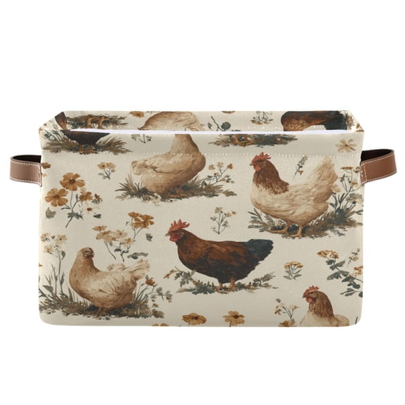 1-Pack Square Closet Organizers with Handles Open Basket Bins Various Poses Chickens Pattern Storage Basket for Home Office