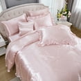 thumbnail image 3 of Satin Comforter Set King Beige Sheet Set Silk Like Bedding Set Silky Bed in a Bag 8 Pcs Pinch Pleat Bed Set Home Decor Luxury Hotel Silky Ruffle Comforters with 1 Cushion Cover, 3 of 11