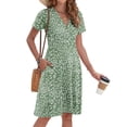 thumbnail image 6 of OutfitShow Women Summer Short Sleeve V Neck Floral Empire Waist Dress with Pockets, 6 of 7