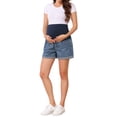 thumbnail image 2 of INSPIRE CHIC Women's Summer Lounge Workout Roll Hem with Pockets Maternity Pregnancy Denim Shorts Dark Blue S, 2 of 6
