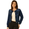 thumbnail image 1 of Chaqueta De Mezclilla Para Mujer Chaquetas De Mezclilla De Manga Larga Sin Cuello Con Botones Azul Profundo XL, 1 of 6