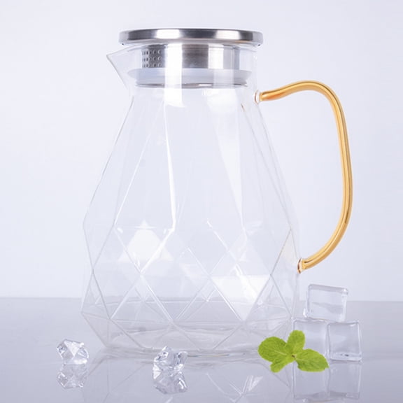 Glass Jug with Lid 1 Gallon Refrigerator Pitcher Dispenser Nightstand Teapot Stainless Steel Kettle