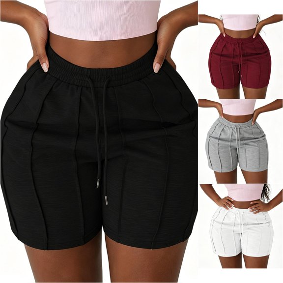 Afdoent Shorts For Women Solid Color Lightweight Shorts For Everyday Casual With Elastic Waist Summer Beach Vacation