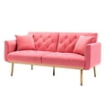 thumbnail image 5 of Convertible Sofa Sleeper with 2 Pillows, Accent Velvet Sofa Upholstered Couch Loveseat with Adjustable Backrest and Golden Metal Legs, Futon Sofa Bed with Square Arm for Living Room, Peach, 5 of 7
