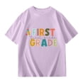 thumbnail image 4 of MUXiin First Day of First Grade Shirt Kids Back to School Boys Girls Shirts Funny Letter Vibes Graphic Tee Short Sleeve Tops,110Purple, 4 of 5