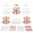 thumbnail image 1 of Paquete de 10 soportes para tartas con 3 soportes para cupcakes de dos niveles + 3 soportes para cupcakes de tres niveles + 4 bandejas de aperitivos, perfectos para fiestas de cumpleaños o, 1 of 4