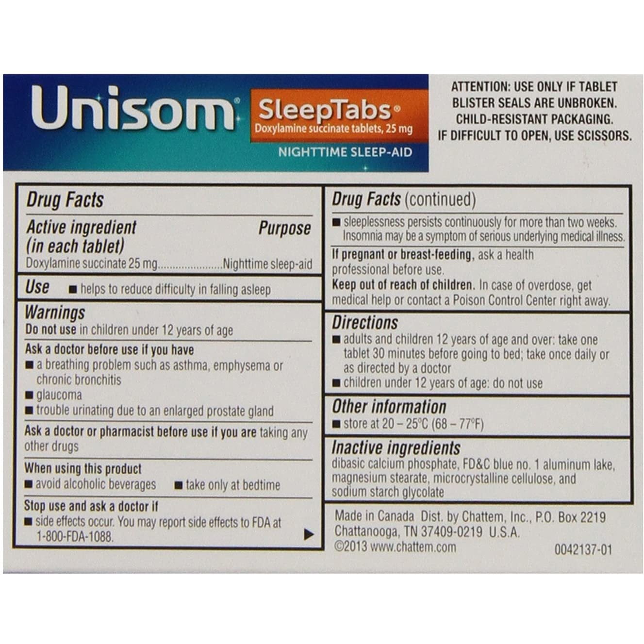 Unisom Doxylamine Succinate Tablets 25mg Nighttime Sleep-Aid, 32 ct, 3 Pack