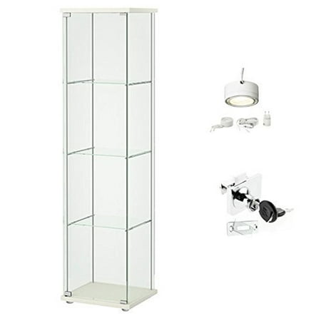 Ikea Detolf Glass Curio Display Cabinet White Lockable Light And
