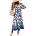 thumbnail image 2 of Women'S Summer Short Sleeves Boho Floral Print Tiered Casual Flowy Long Maxi Dress Blue M, 2 of 10