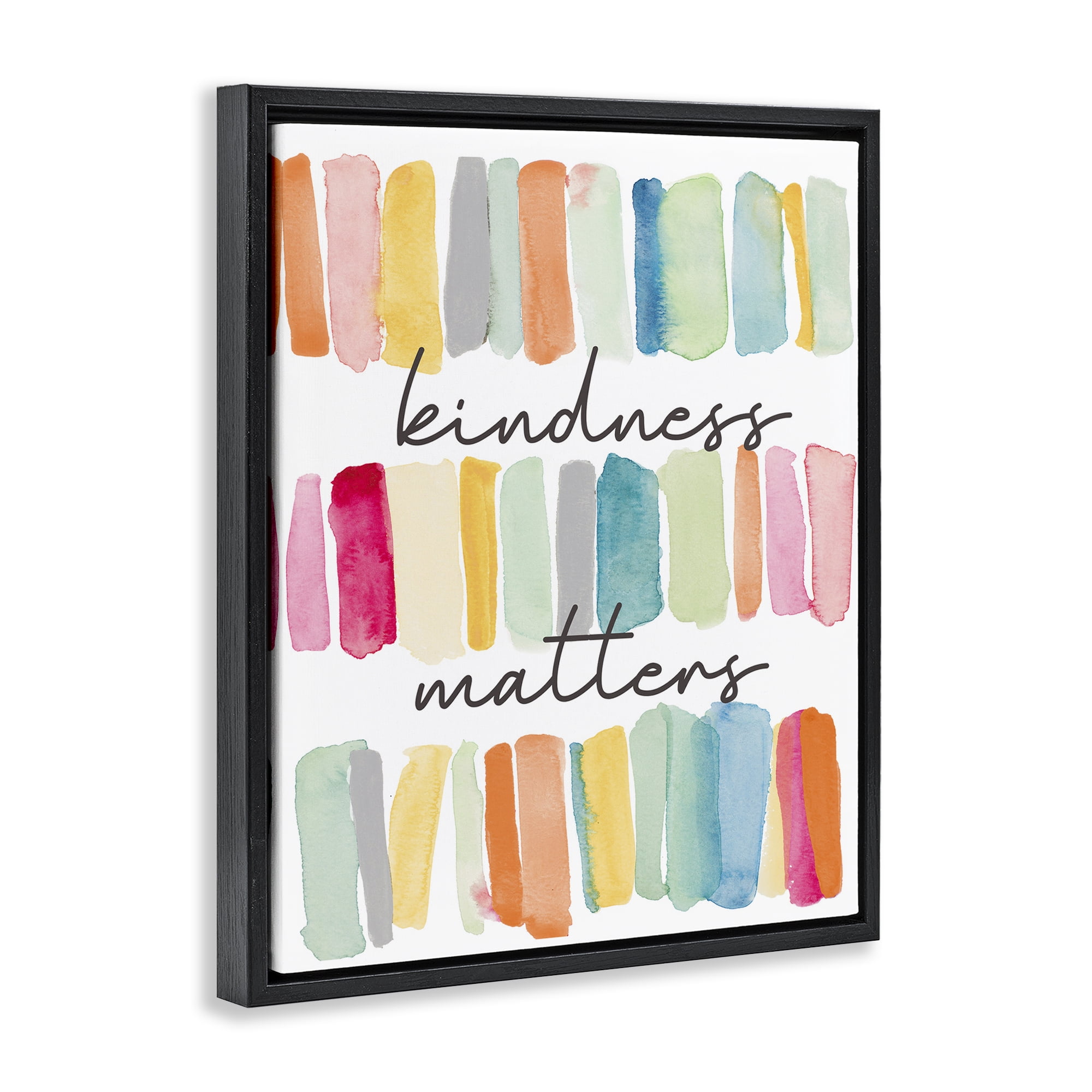 Stupell Industries Kindness Matters Phrase Typography Painting Black Floater Framed Art Print Wall Art, 25 x 31