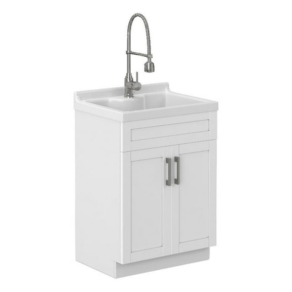 Pemberly Row 24-inch ABS Utility Sink & Cabinet in Pure White