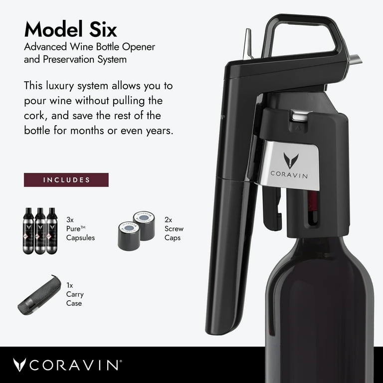 Coravin Timeless Six Plus Wine Preservation System - By-the-Glass Wine  Saver - Wine Aerator, 3 Gas Capsules, 6 Screw Caps, Clearing Tool u0026 Carry  Case - White Wine, Red Wine u0026 More -