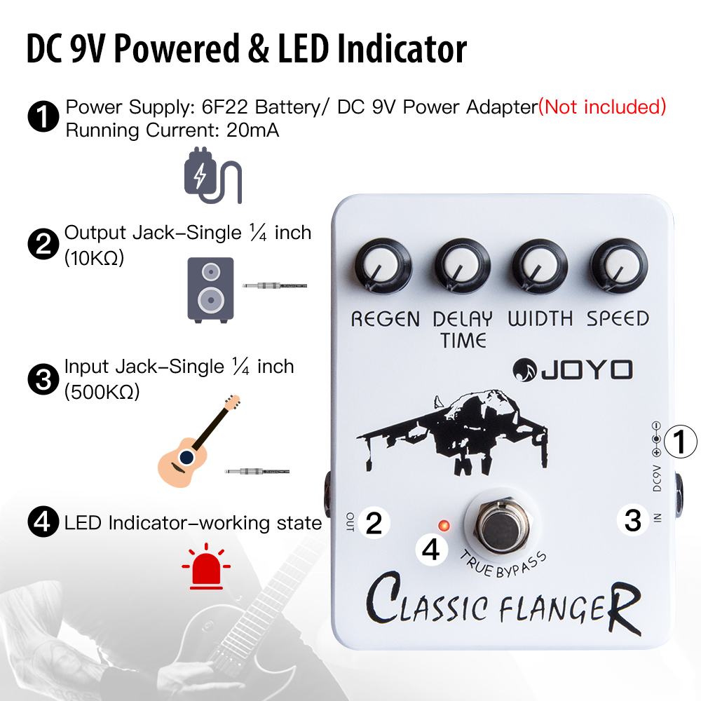 JOYO JF-07 Classic Flanger Effect Pedal Metallic Flanger & Rapid Tremulous Vibrato for Electric Guitar